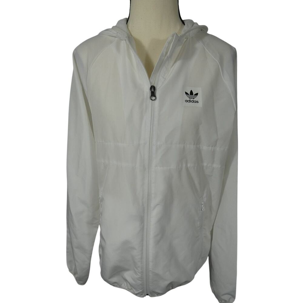 Adidas Climalite Women's XS White Hooded Windbreaker Jacket Zip Pockets